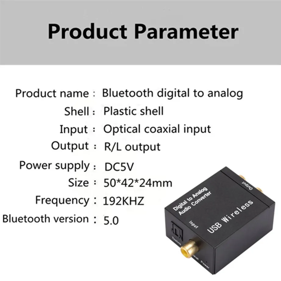 Conversor de áudio digital para analógico, RCA, R e L Saída, DAC Amplificador Box, Coaxial Óptico, SPDIF, ATV Decodificador