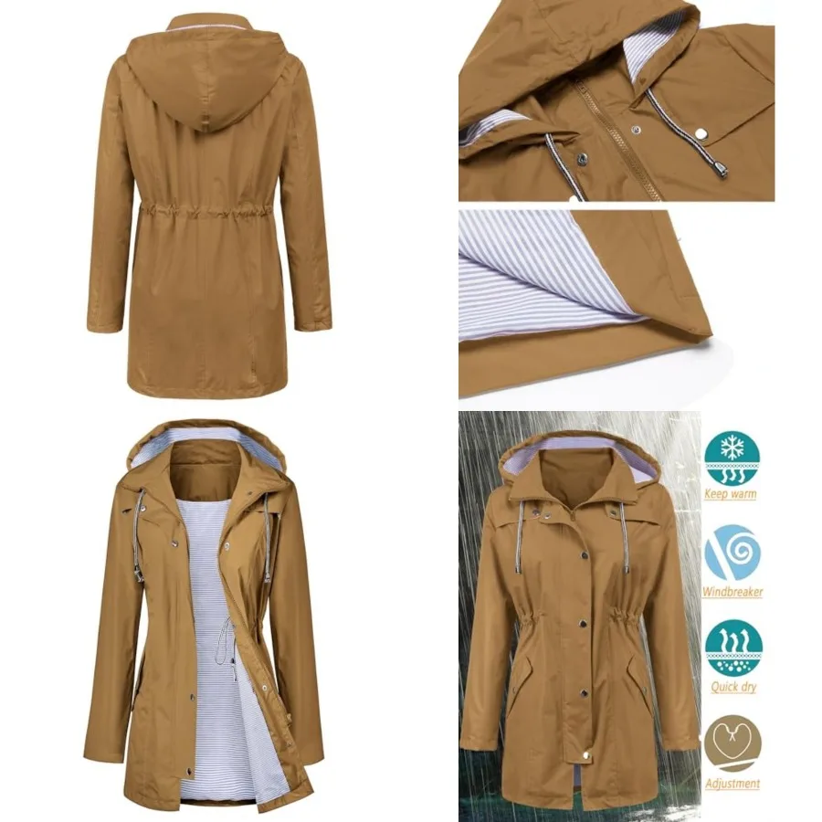 

LOMON Raincoat Women Waterproof Long Hooded Trench Coats Lined Windbreaker Travel Jacket S-XXL