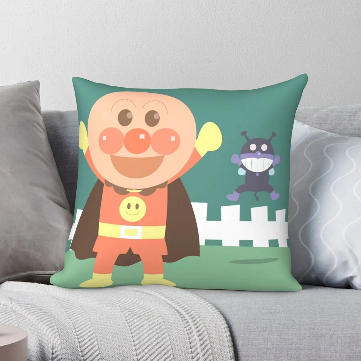 Anpanman Square Pillowcase Polyester Linen Velvet Creative Zip Decor Home Cushion Case