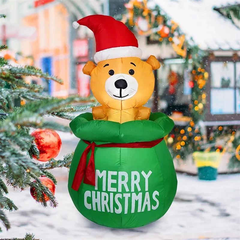 5FT Christmas Inflatable Decoration Bag Bear with LED Lights Air Inflated Model Outdoor Home Xmas Decor Festival Supplies Toys