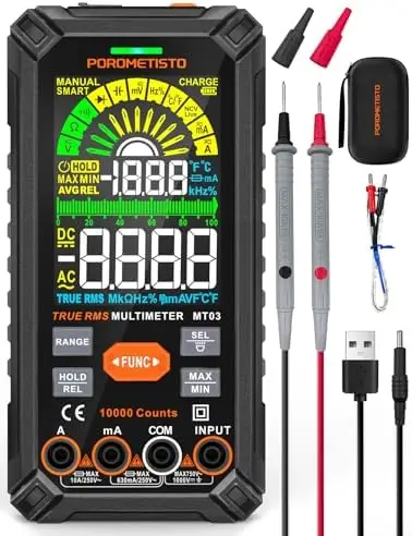 Digital Multimeter 10000 Count TRMS, Auto-Ranging Volt Meter, Rechargeable Smart Tester for Voltage, Current, Resistance