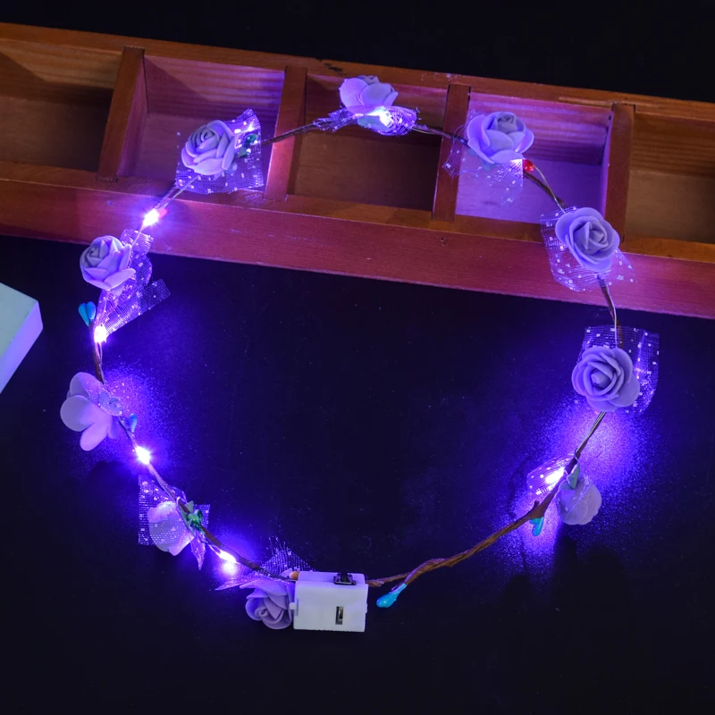 1pc LED Glowing Garland Wedding Party Crown Flower Headband LED Lights Christmas Neon Garland Decoration Hair Garland