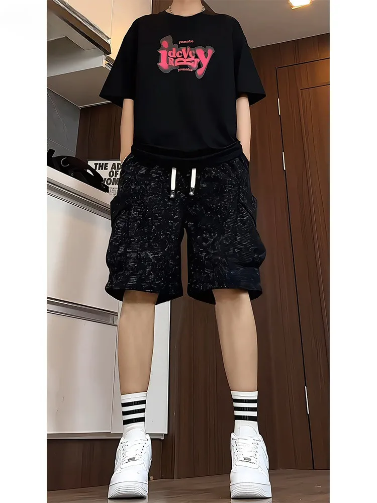 

Мужские летние повседневные спортивные брюки Tianxing Dyed Workwear: дышащие, прямого кроя, длиной до колена, в американском стиле