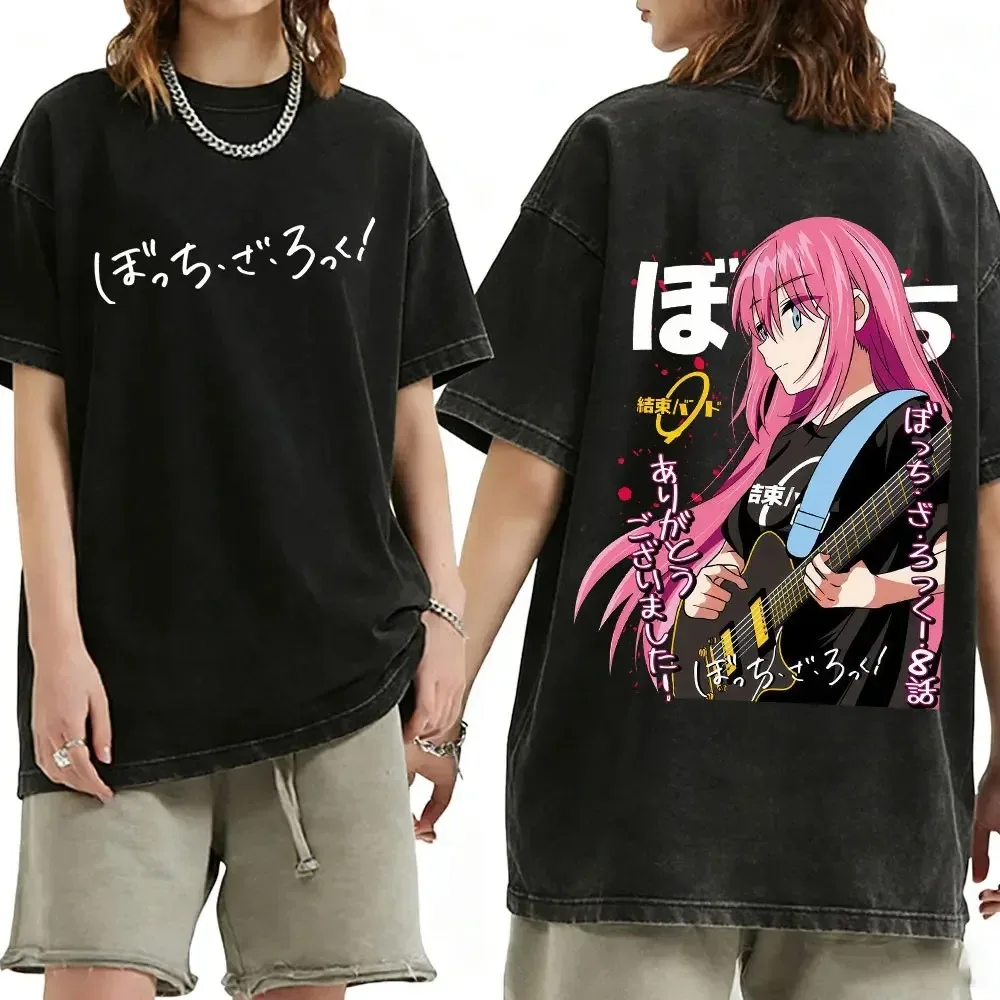 Vintage Washed Anime Bocchi The Rock Gotoh Hitori Graphic T-Shirt, Casual Cotton Loose Streetwear Tee for Men and Women