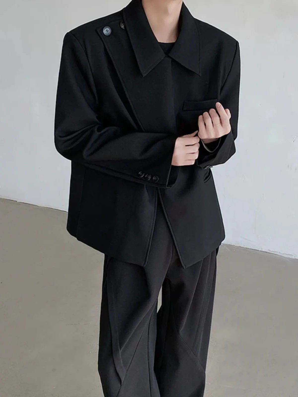 

Мужской костюм Cleanfit Design: свободный крой, с подплечниками, передний разрез, американский повседневный стиль, однотонный, с длинными рукавами, весна-осень