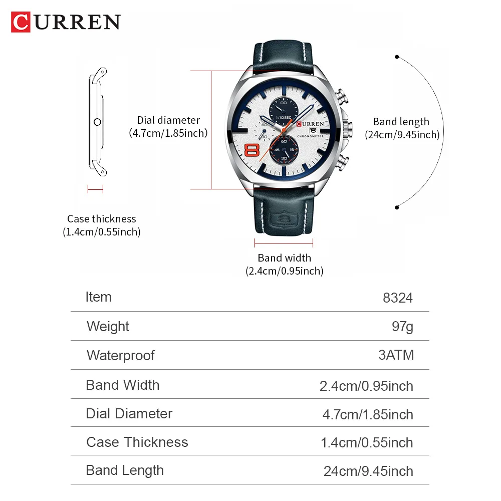 CURREN Chronograph Fashion Men's Watches Luxury Leather Business Quartz Watch Men Military Sport Wrist Watch Relogio Masculino image 4