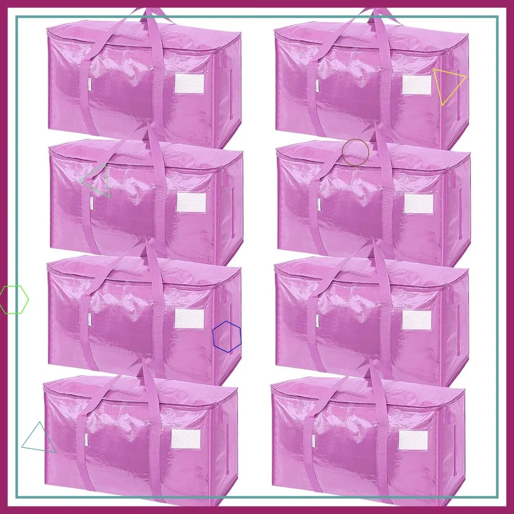 

Набор из 8 больших сумок для переезда с молниями и ручками, прочные контейнеры для хранения вещей (розовые)