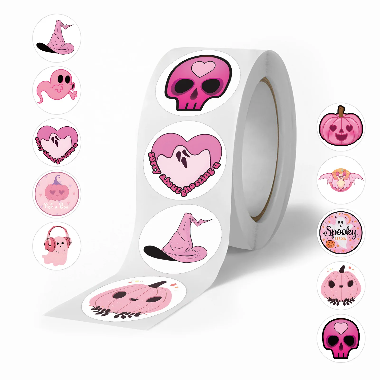 500pcs/Roll Pink Halloween Cartoon Sealing Sticker DIY PVC Laptop Decals Decoration Stiker Reward Gift Toys