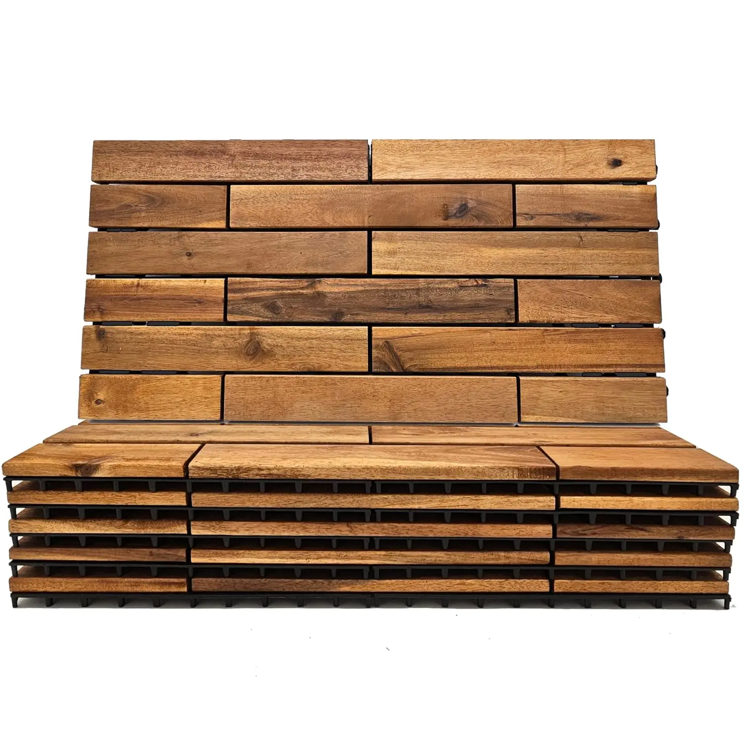 

Interlocking Deck Tiles 24 x 12 Long Boards Snap Together Wood Flooring - Acacia Hardwood Outdoor Flooring for Patio - Floor