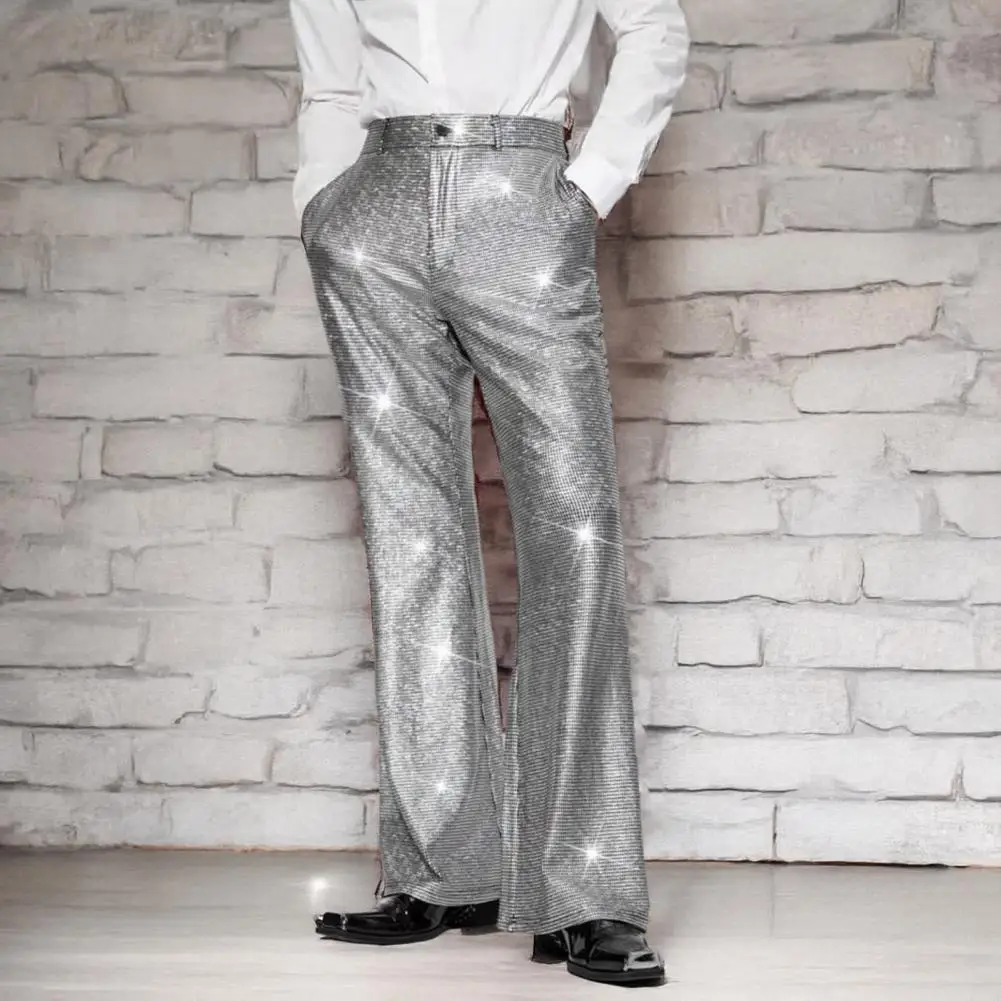 Men Sequin Pants Men Casual Sequin Pants Shiny Sequins Men's Suit Pants with Wide Leg Pockets for Wedding Nightclub Role-playing