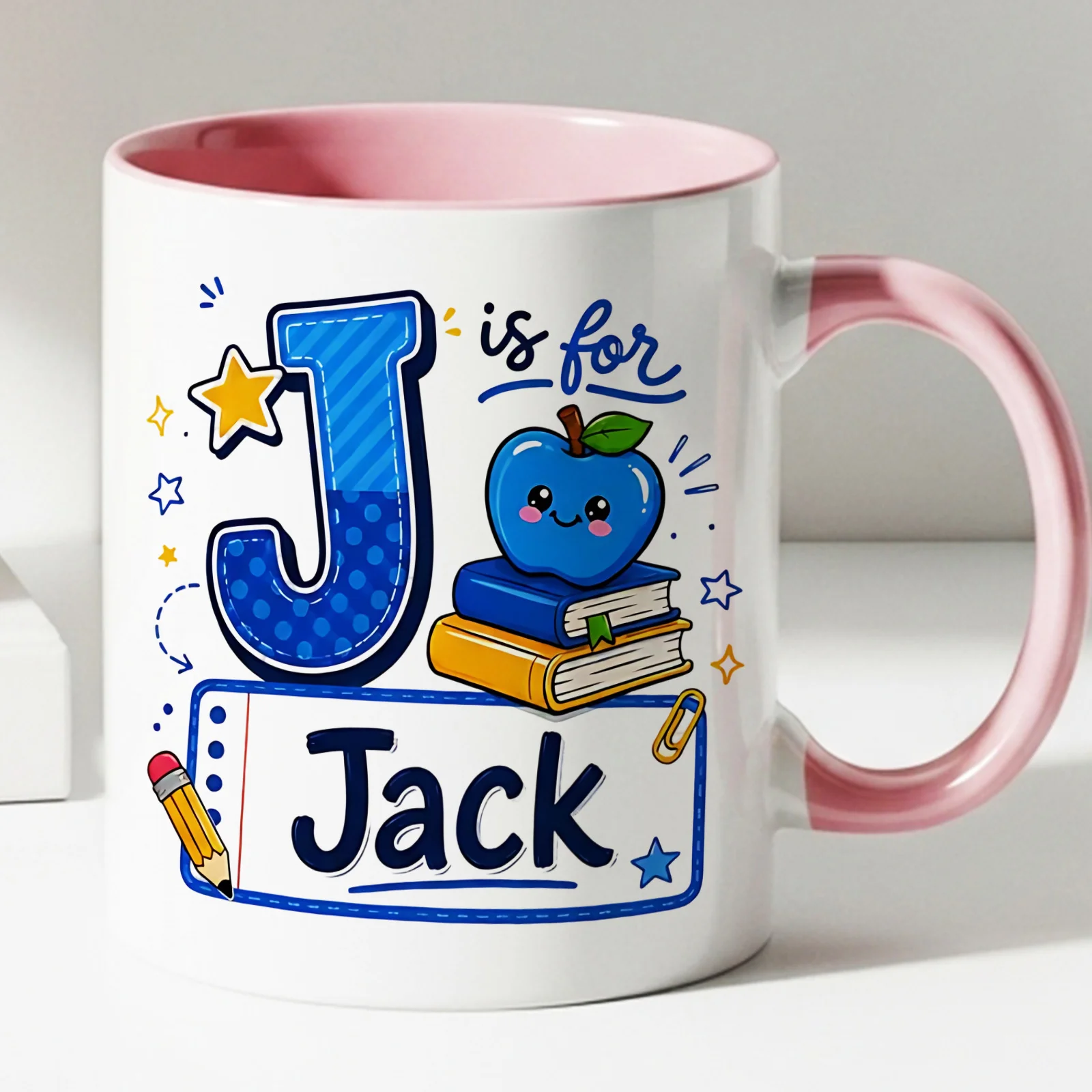 Personalized Back To School Coffee Mug 11oz Custom Name J for Jack Ceramic Tea Cup Gift for Teacher Student Halloween Thanksgivi