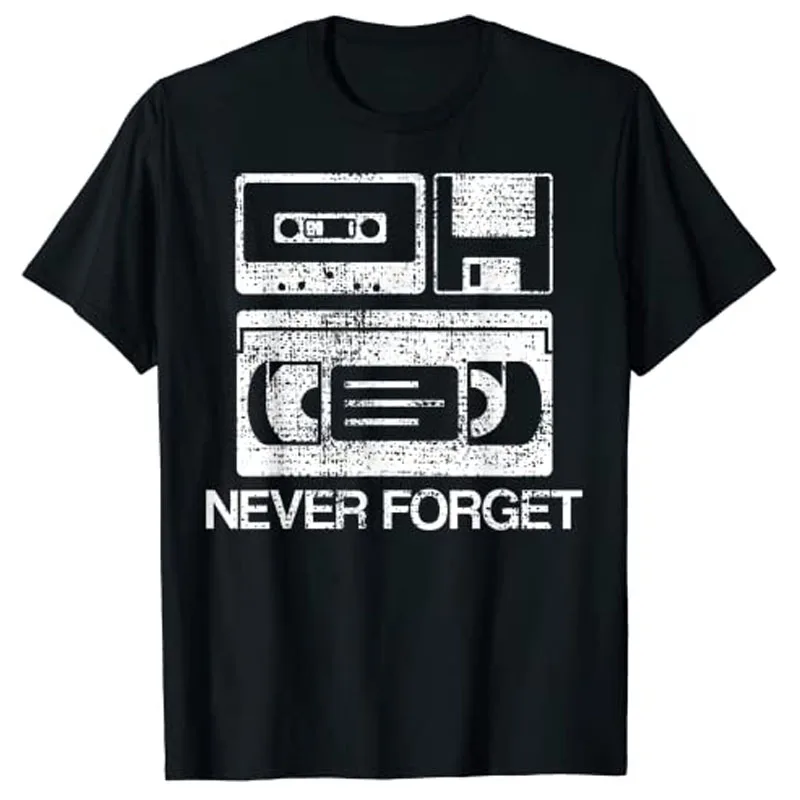 

Never Forget Audio Cassette 70s 80s 90s Gift T-Shirt Vintage Tee Cotton Tops Husband Gifts Retro Style Clothes for Women Men