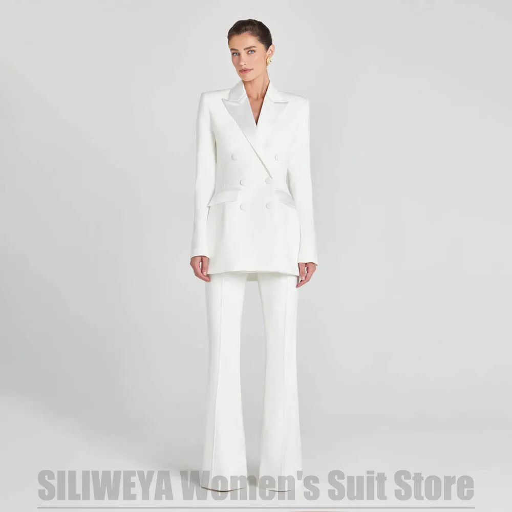 

Women's Double Breasted Suit 2 Piece Elegant Peak Lapel Solid Color Outfit for Wedding Party Prom Office Formal Lady Suits