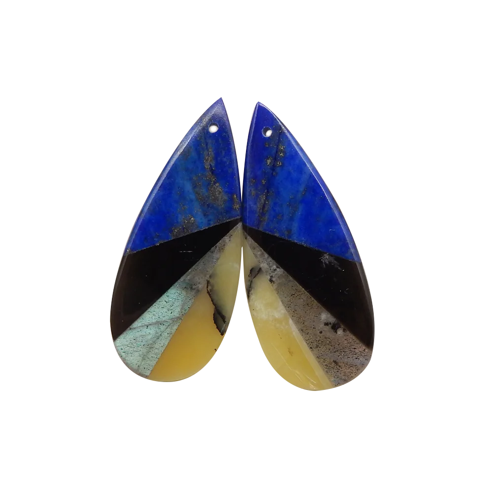 Natural Lapis Lazuli,Obsidian,Labradorite,Yellow Opal Intarsia Water Drop Earrings Bead For Women,DIY Semi-precious Stones
