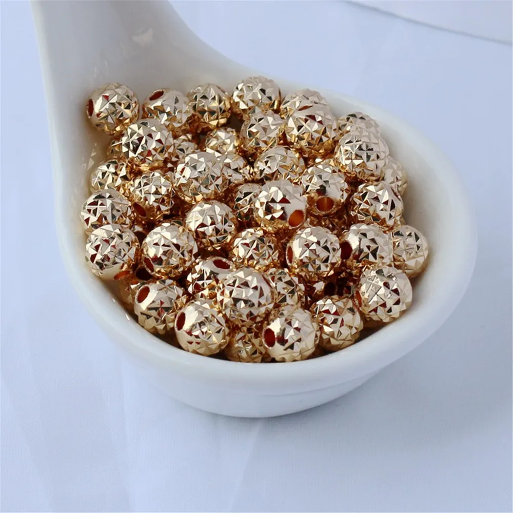 

14K Gold Color Protection Diamond Cut Sparkling Beads, Round Beads, DIY Bracelet, Necklace Pendant, Transport Beads, Loose Beads