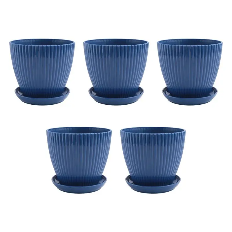 A44I-Plastic Planter Pots For Plants, 5 Pack 6 Inch Flower Pots With Drainage Holes And Saucers, For Indoor Outdoor