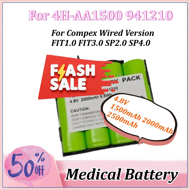 

4.8V 1500mAh/2000mAh/2500mAh Replace for 4H-AA1500 941210 for Compex Wired Version SP2.0 SP4.0 FIT1.0 FIT3.0 Medical Battery