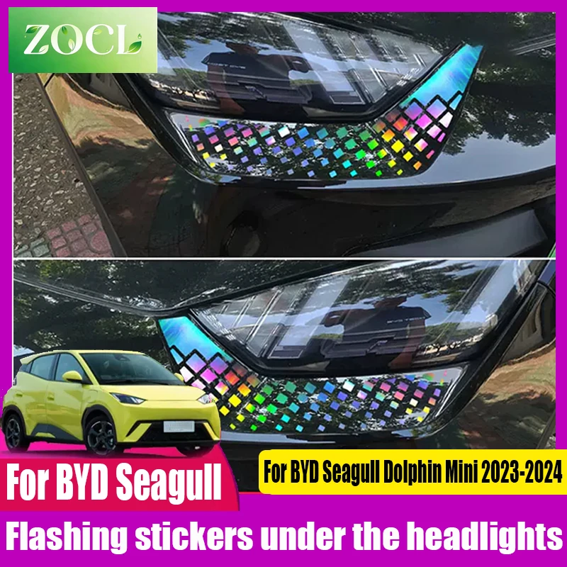 New For BYD Seagull Dolphin Mini 2023 2024 Headlight under headlight eyebrow decoration modified car flash reflective sticker