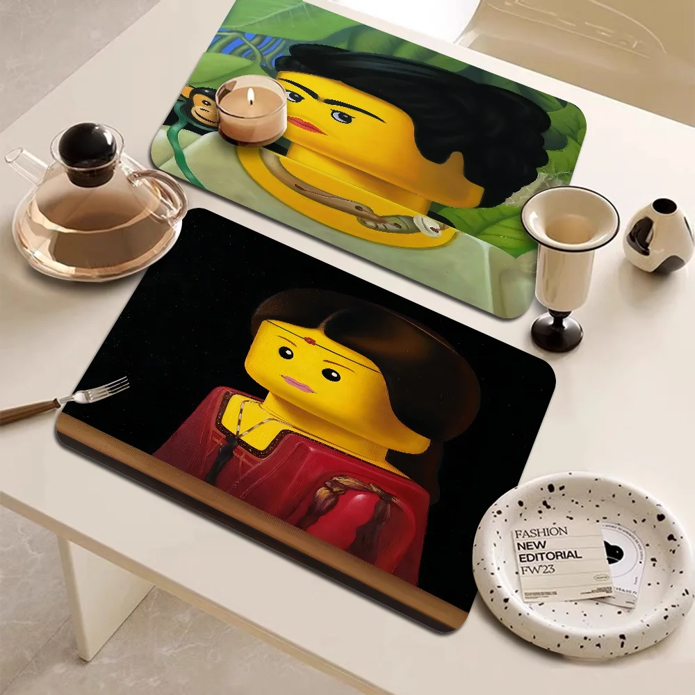 Abstract Funny Mona Lisa Legos Printed Dish Drying Mat Super Absorbent Coffee Drain Pad Tableware Quick Dry Rug Kitchen Placemat