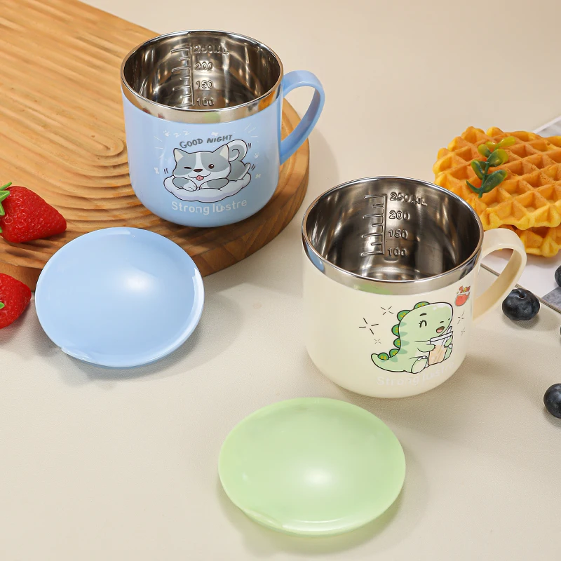 

Детская кружка из нержавеющей стали 304 с ручкой, защита от ожогов и падений, для детского сада, для питья молока, с крышкой