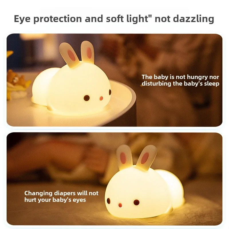 Touch Sensor RGB LED Rabbit Night Light 7 Colors USB Rechargeable Silicone Bunny Lamp for Children Baby Toy Festival Gift