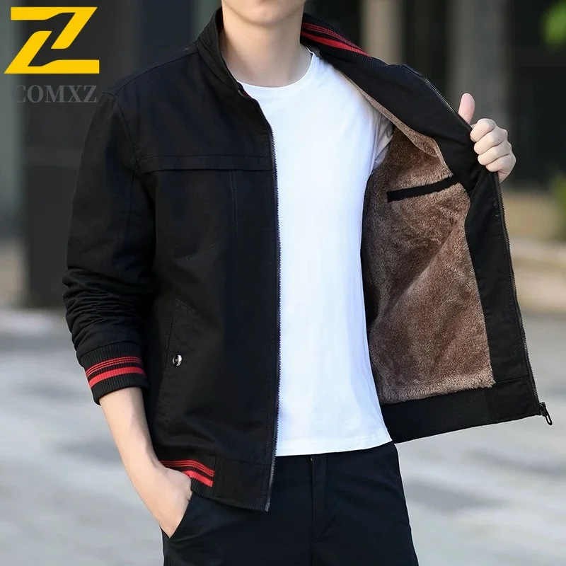 

High Quality Warm Parka Jackets Men's Winter Korean Fashion Plus Velvet Coat 2025 New Tooling Solid Color 100 Cotton Jacket Men