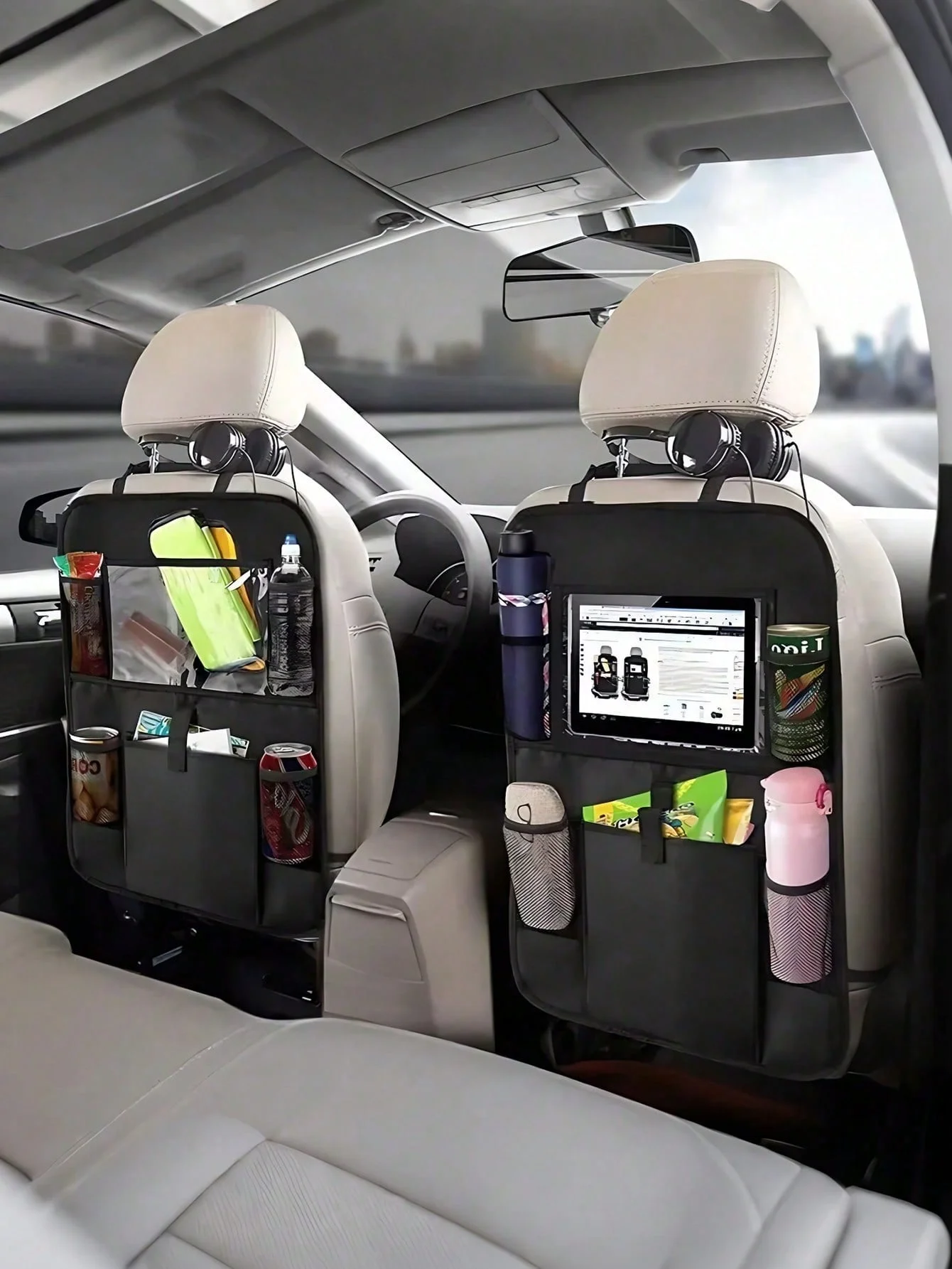 

Органайзер на спинку автомобильного сиденья, 1 шт., с несколькими карманами, подстаканники, карман для планшета, крючок для подголовника, прочная ткань Оксфорд, водонепроницаемый, анти-ки