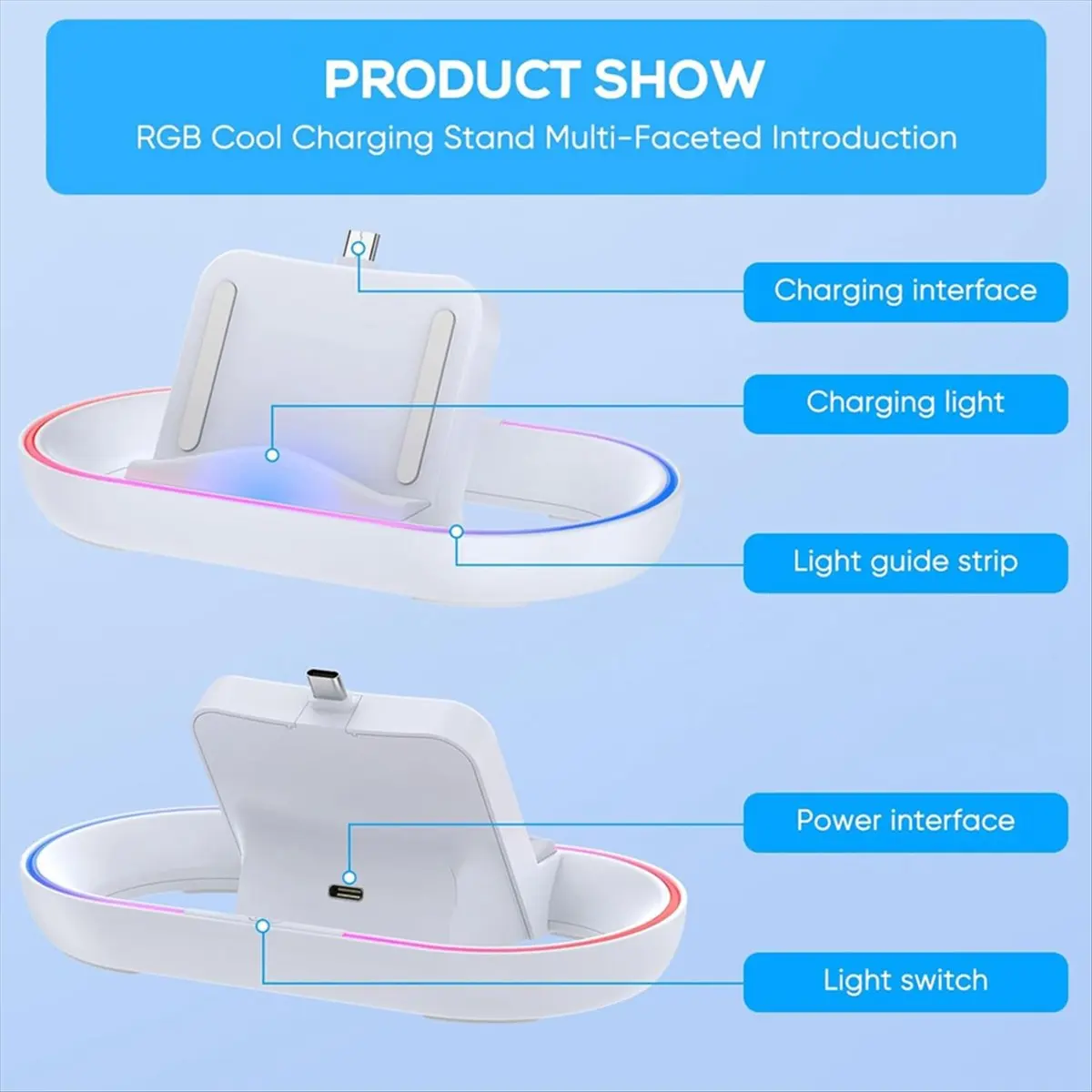 Charging Dock Station for Portal, Charger Stand for Portal with RGB Light and USB C Charging Cable-AD23 view 4
