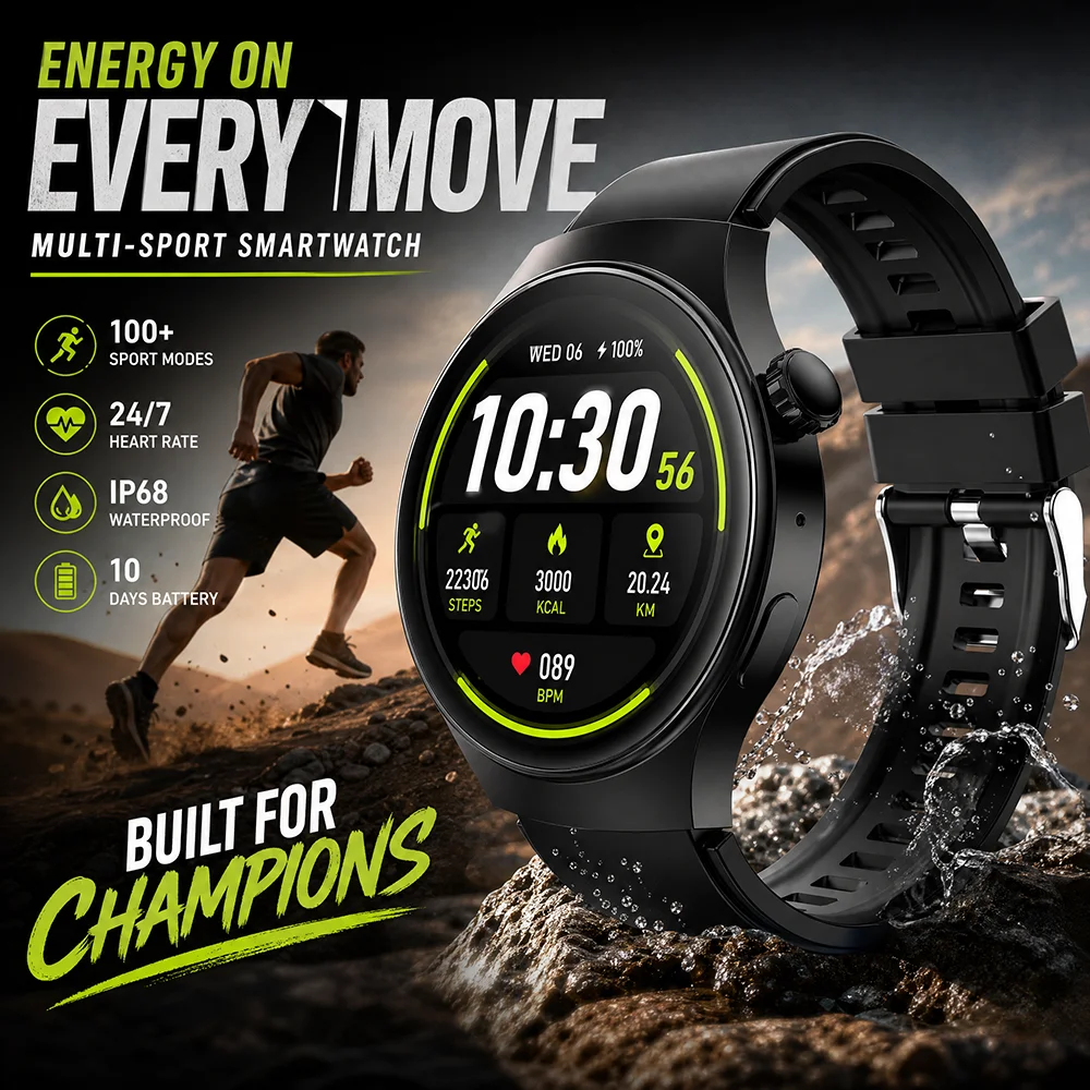 Relógio Inteligente Esportivo para Homens e Mulheres, à Prova d'Água, Chamada por Bluetooth, Monitor de Frequência Cardíaca, Mostrador Personalizável, Tela AMOLED, Pulseira Ht22