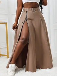 Directional street style ladies front split zipper cargo skirt Fashion sensual belt cargo skirt apron skirt