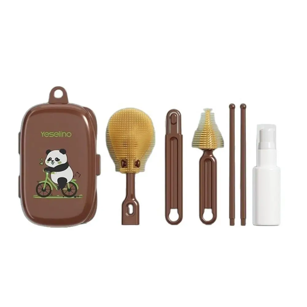 6 Piece Foldable Baby Bottle Cleaning Set with Storage Box Quick Dry Bottle Drying Rack Space Saving Baby Bottle Brush Set