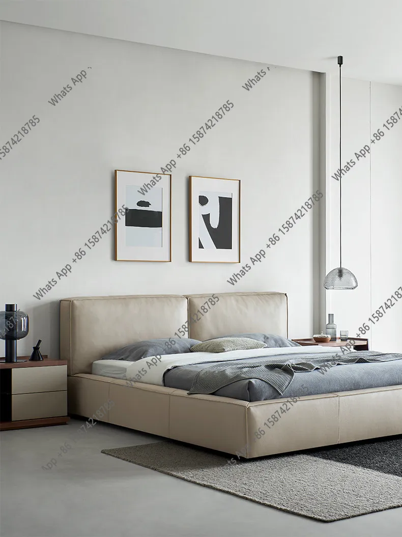 Chiffon leather bed modern simple first layer cowhide master bedroom high-end atmosphere 1.8 meters double bed designer