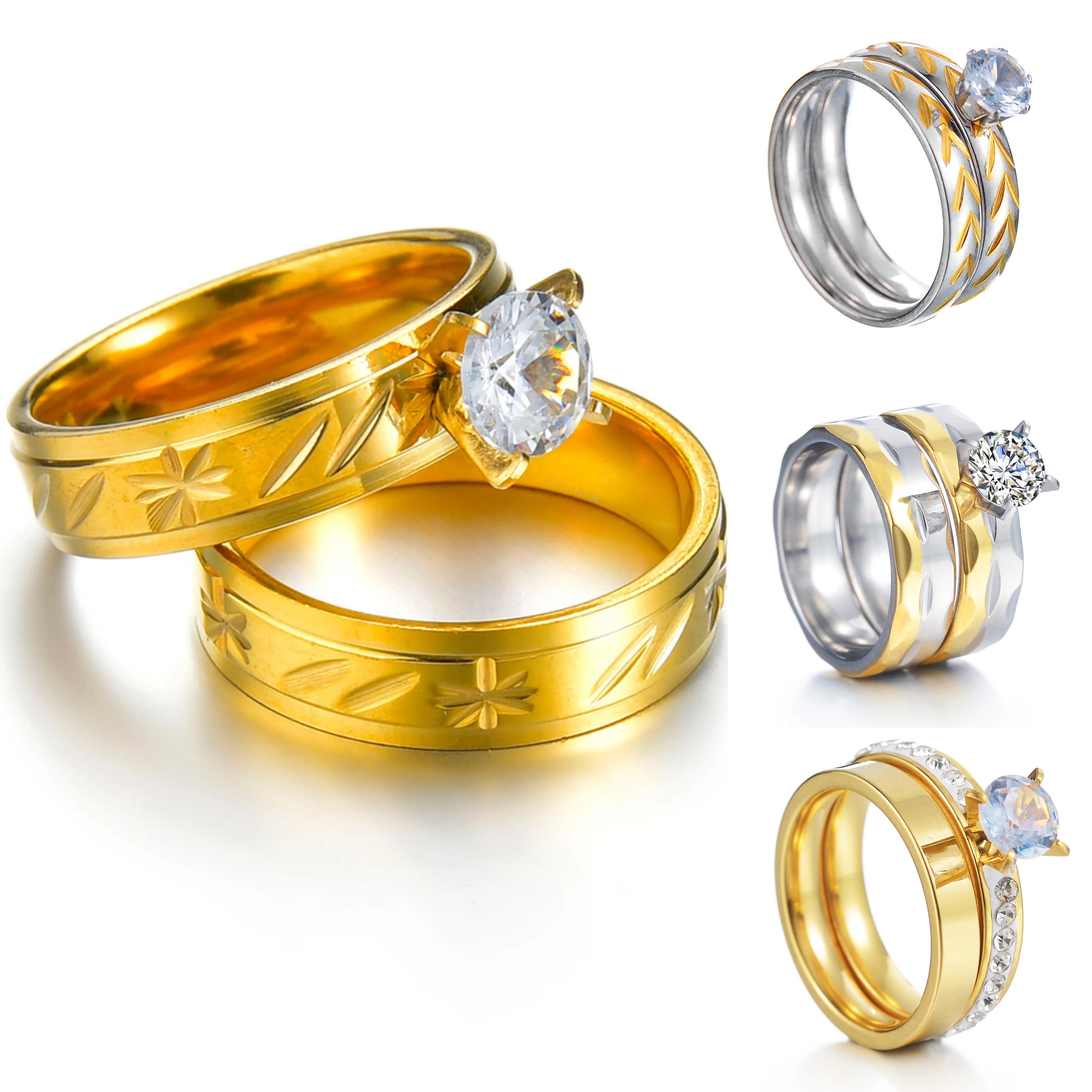 

1pc Luxury Stainless Steel Ring Promise Heartbeat Ring Glowing Flowers Carved Couple Rings Jewelry for Men Women