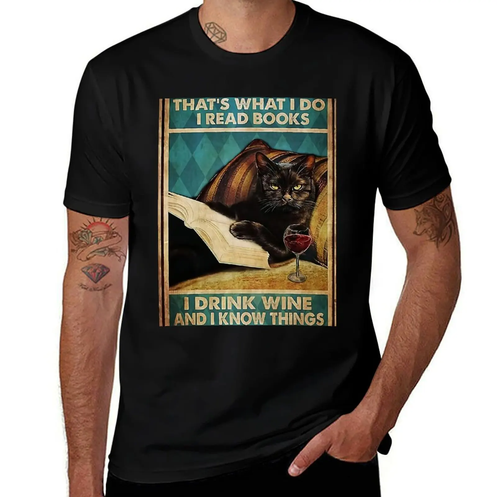 cat that's what i do i read books i drink wine and know things T-Shirt Trendy Casual Short Sleeve Shirt
