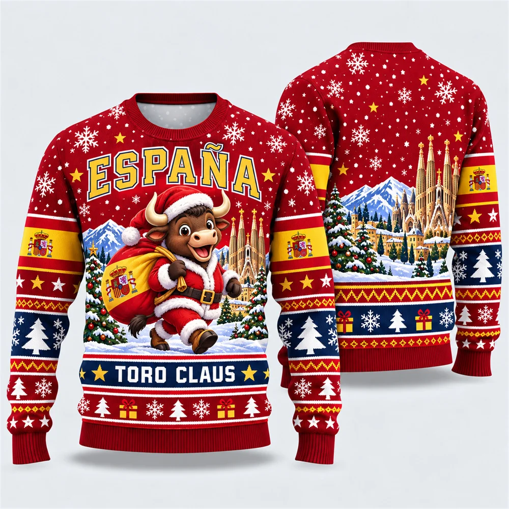 Country Lover Christmas Gift National Flag Animal Sweatshirt Funny Xmas Ugly Sweater Crewneck Holiday Pullover UK Spain Germany