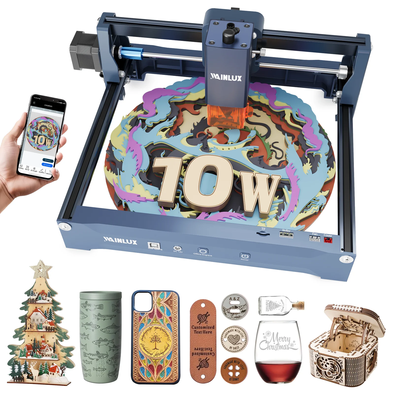 WAINLUX X2 Class1 Laser Engraver Machine 150x200mm with Replaceable Laser Module for Wood Leather Glass Metal Hard Plastic