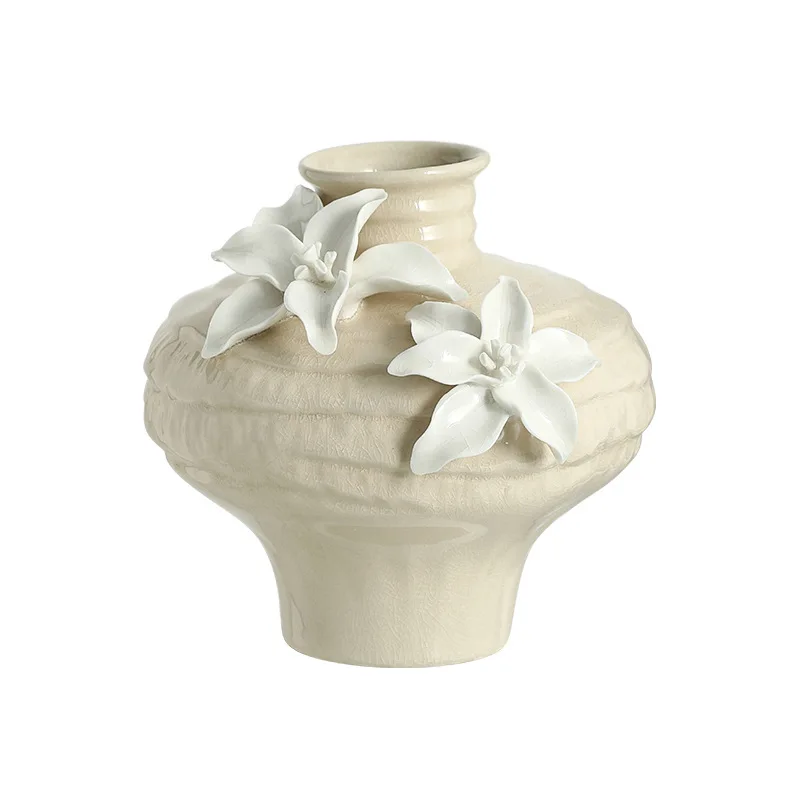Creative modern minimalist plain glaze lily ceramic vase exhibition hall villa living room dining table art flower