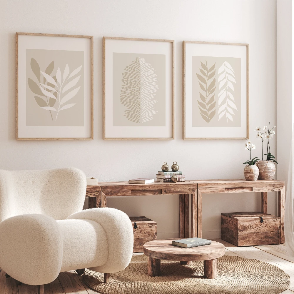 Neutrale Wandbilder Botanische Wandkunst Deko Pflanzenmotiv Beige Kunstdrucke 3er-Set Beige Boho-Kunst Beige Wohndekor Geschenk