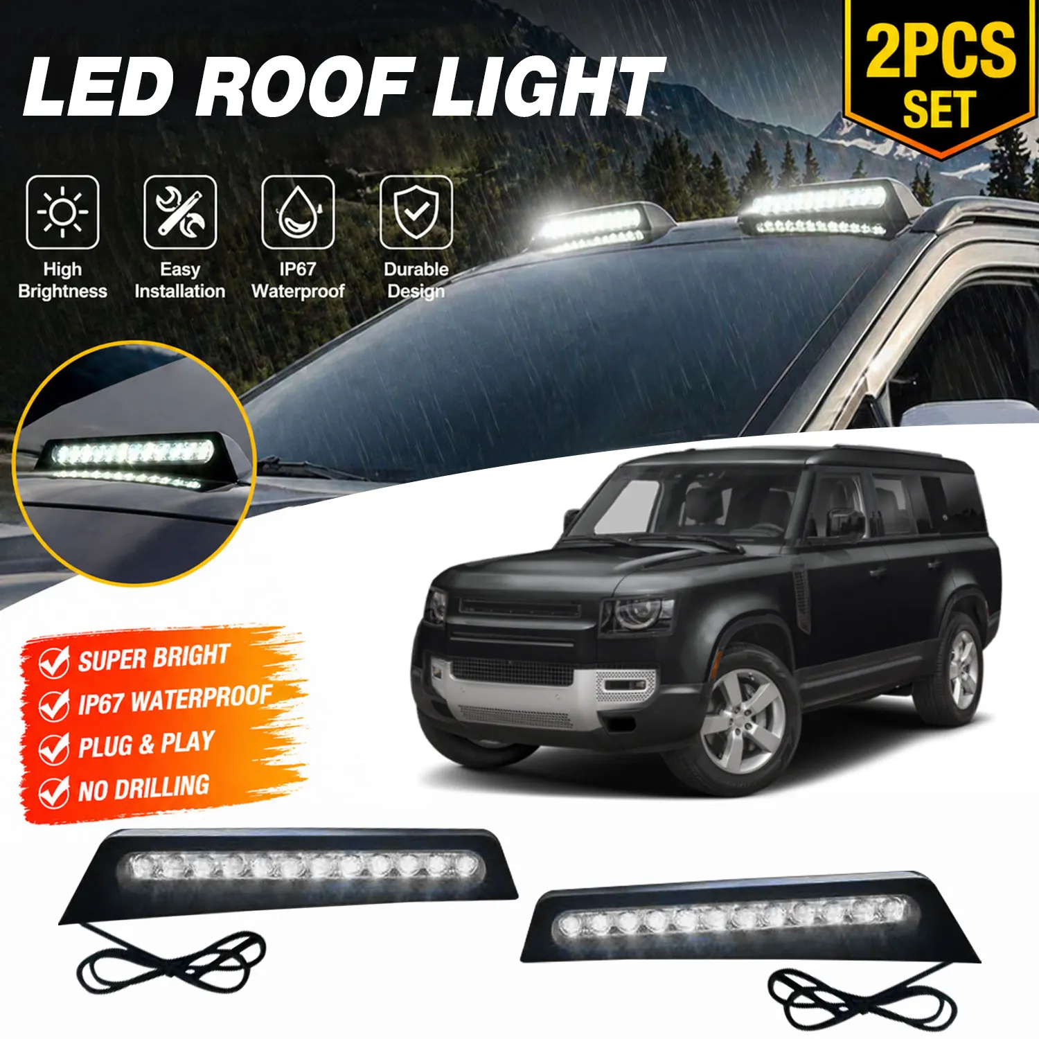 Top Roof LED Light Cap with DRL Fits For 2020-2026 Land Rover Defender 90 110 130 L663 Roof Lamp
