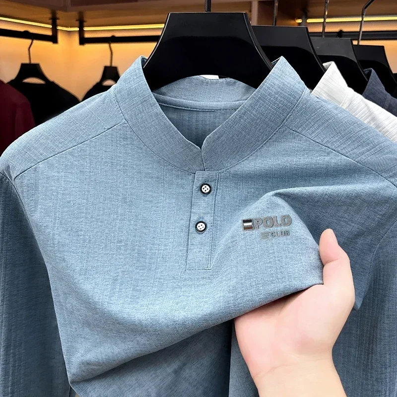 Brandneues Herren-Poloshirt mit Print, Herbst, einfarbig, langärmelig, Arbeitsoberteil, Herren, Business, formelle Arbeitskleidung, Hemden für den Frühling. – Detail 3
