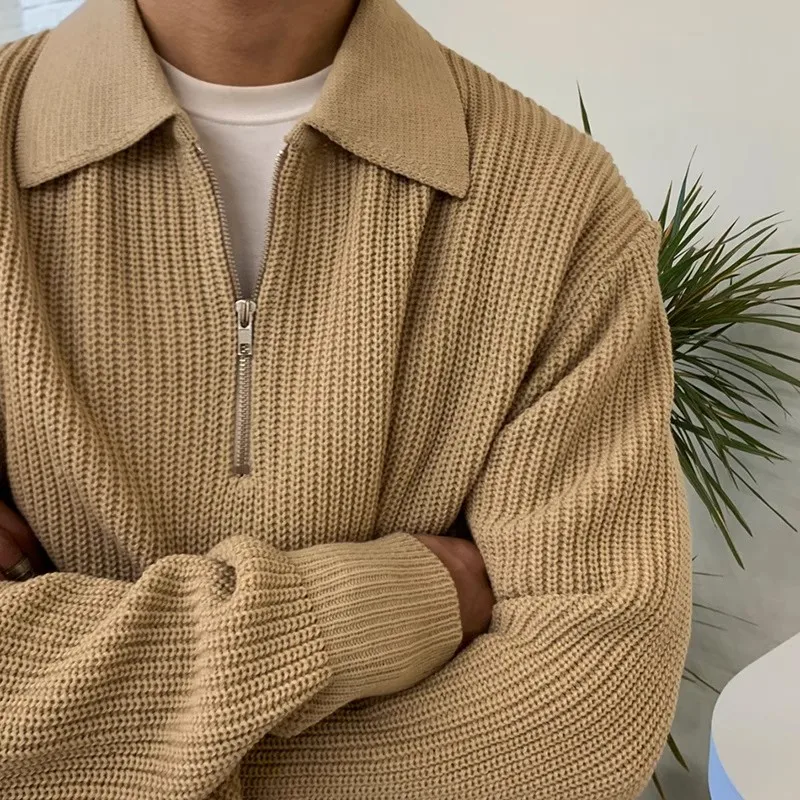 ملابس تريكو كاجوال كاجوال للرجال من American Sle بسحاب للخريف والشتاء من ألياف البوليستر فضفاضة ودافئة ومرنة