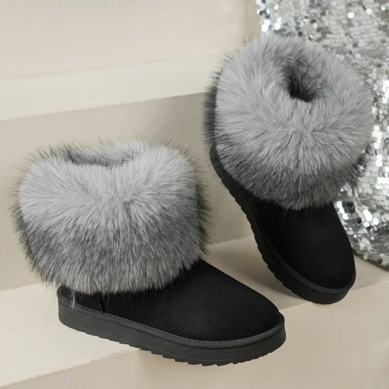 Women Shoes 2024 Retro Round Toe Women's Boots Winter Plush Warm Short Boots Lightweight Non-slip Ladies Snow Boots