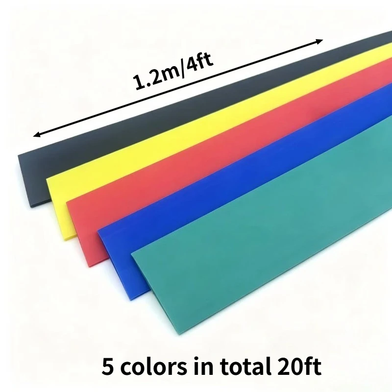 5 Colors/20 Ft Heat Shrink Tubing 2:1, 30~40mm 50mm (4 Ft Black,  Red, Blue, Green & Yellow – A Total of 20 Ft)