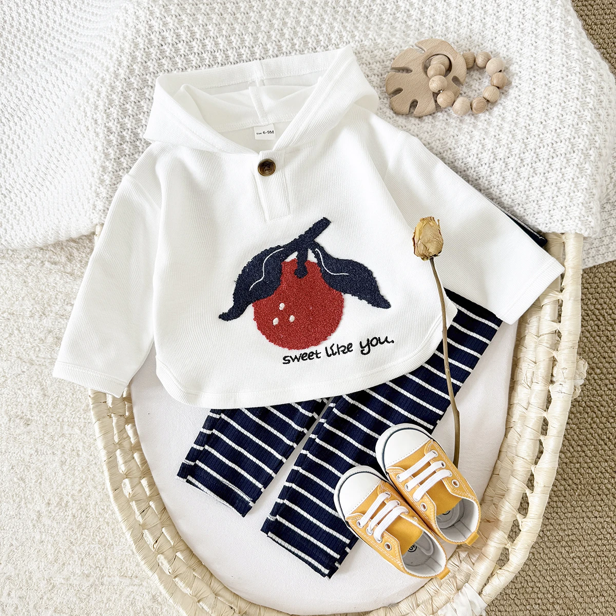 Newborn Baby Boy Girl Clothes Long Sleeve Hoodie Cute Apple Thick Coat Top Pants Toddler Suit Tracksuit Infant Toddler Suit 2Pcs