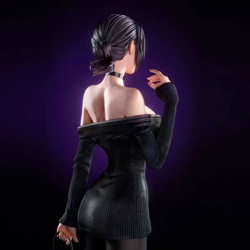 Chainsaw Man Reze Figure Black Off Shoulder Knit Dress Anime Girl PVC Action Collectible Model Toy Desktop Decoration Gift