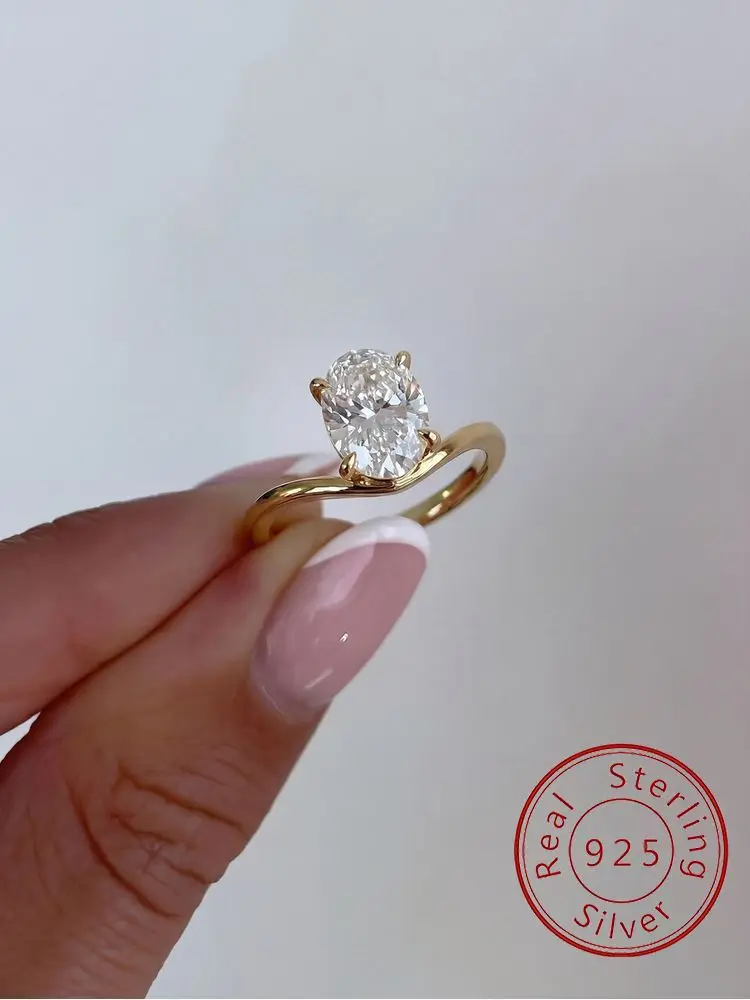 

Стерлингового Серебра 925, модное волнистое овальное кольцо с цирконом для женщин, помолвка, годовщина свадьбы, высокое качество, минимализм, ювелирные изделия