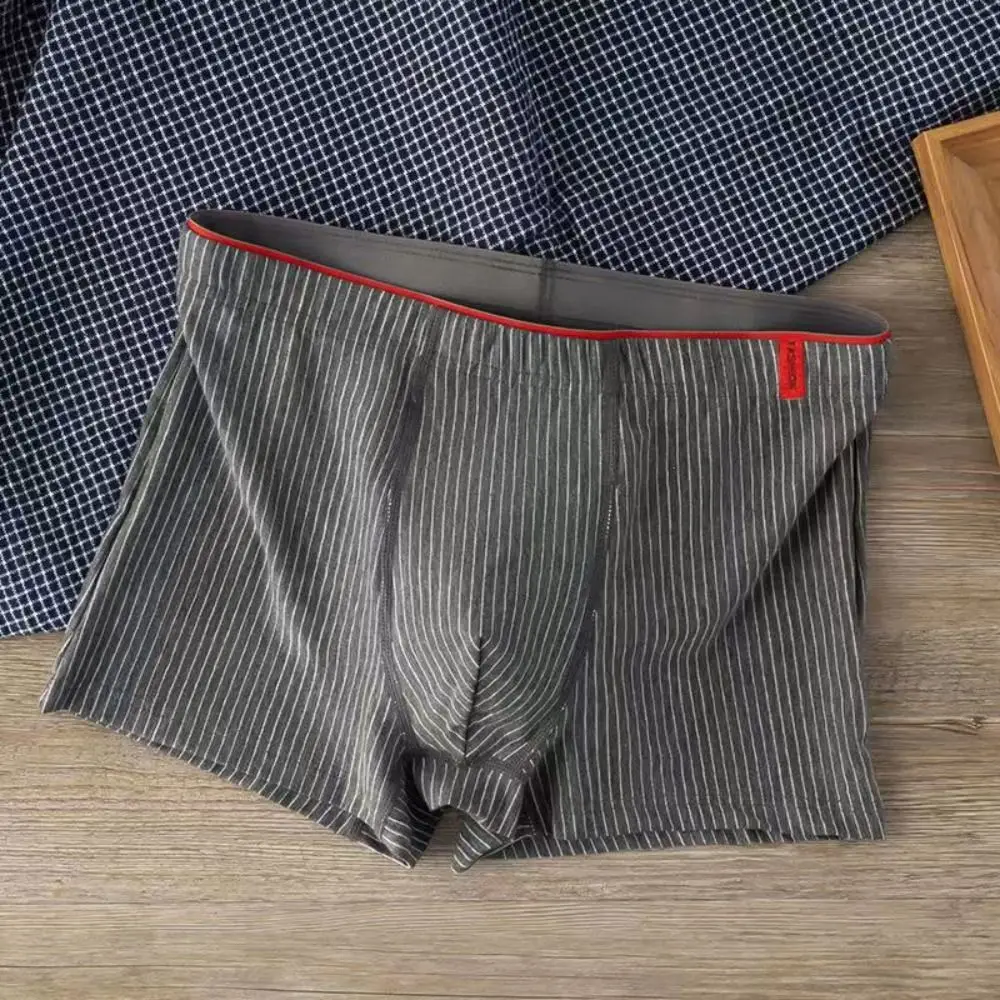 4PCS Comfortable Stripe Men's Flat Panties Large Size Loose Men Boxer Underpants Low Waist Underwear for Man Male