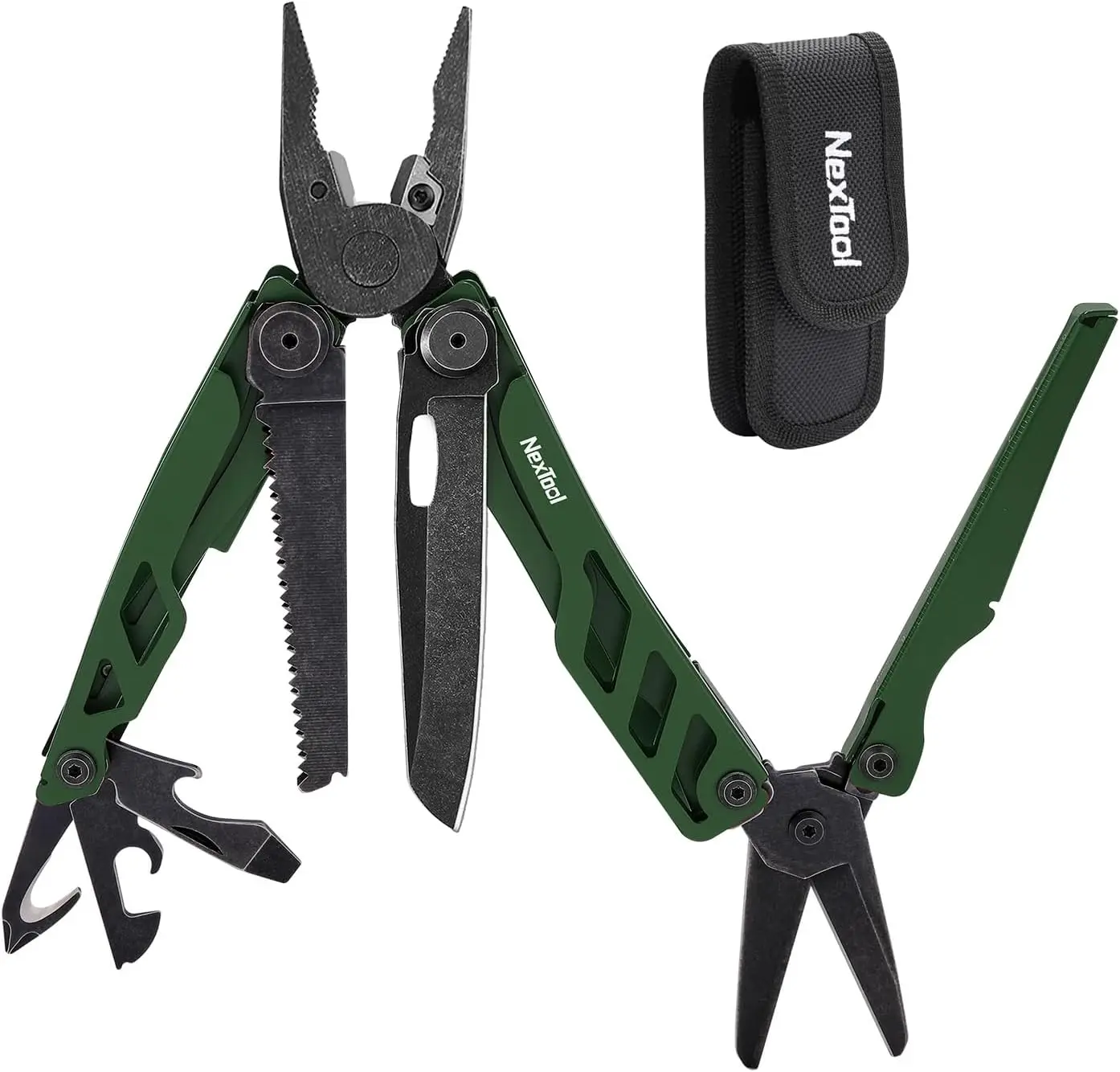 

Pro Multi Tool with Folding Scissors, Replaceable Wire Cutters, Safety Locking, Glass Breaker - Green Survival Gear for Men