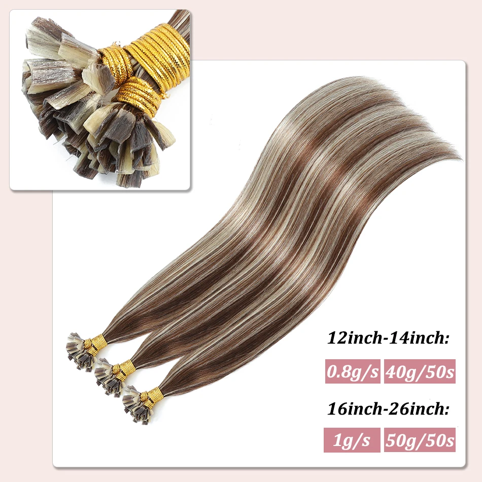 Pre Bonded V Tip Hair Extensions Human Hair Straight Keratin Hair Extension 0.8g/Strand Natural Fusion Real Remy Hair for Salon