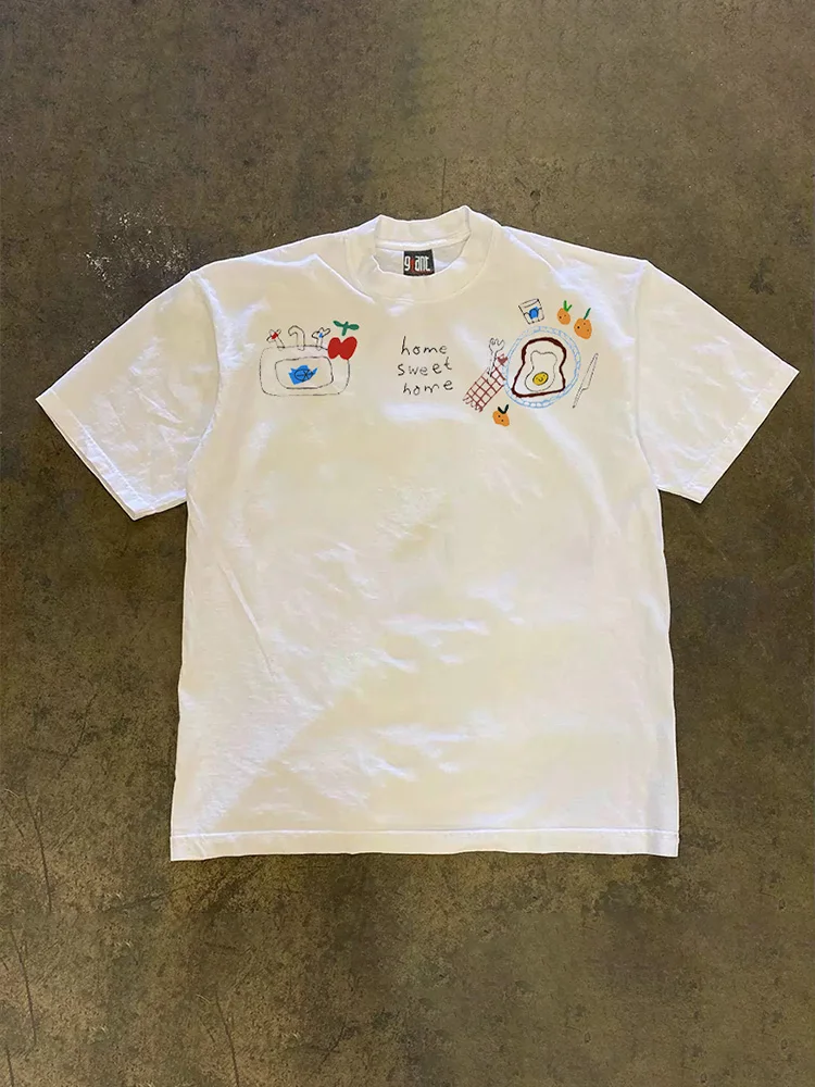 Loose Fit Couple T-Shirts 3A260g Pure Cotton Double Thread Short Sleeve Women's Men's Casual round Neck Top for Summer